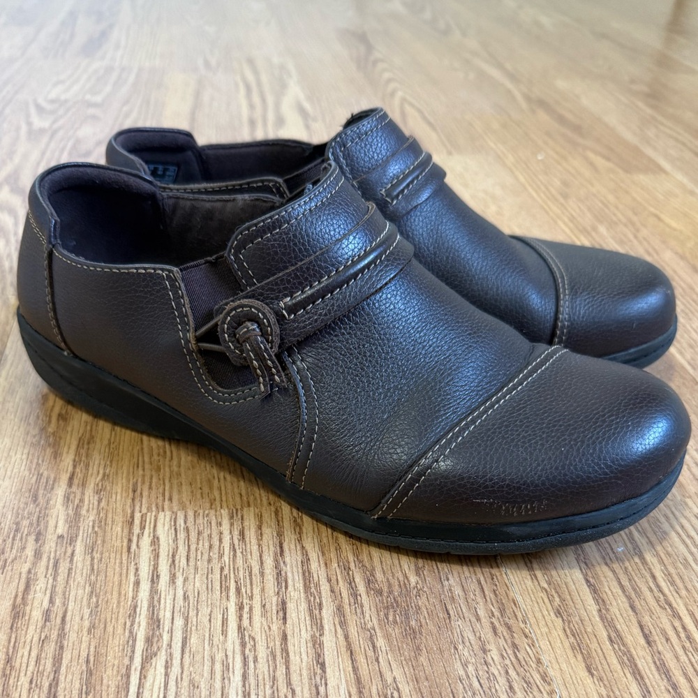 Clarks Brown Leather Mules